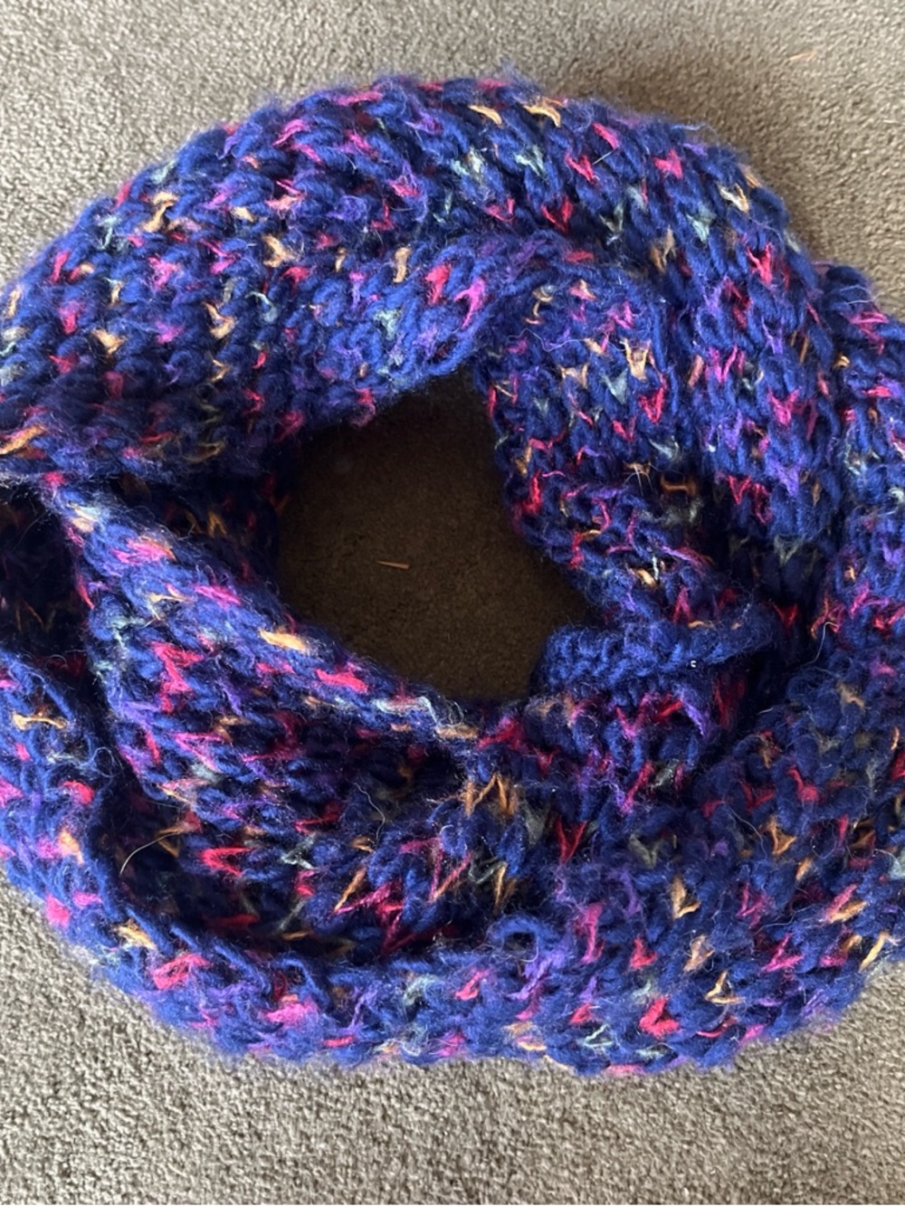 Cozy Blue Multicolor Knit Infinity Scarf